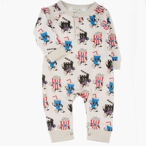 Miki Miette Bailey Movie Print Cotton Henley Romper 9M